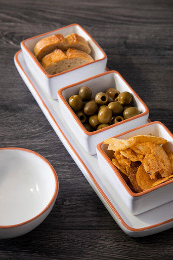 Terracotta Set of 3 Dip Bowls with Tray in White