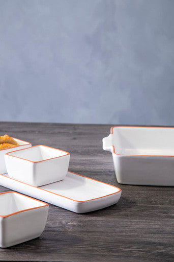 Terracotta Set of 3 Dip Bowls with Tray in White