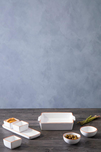 Terracotta Set of 3 Dip Bowls with Tray in White