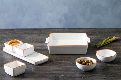 Terracotta Set of 3 Dip Bowls with Tray in White