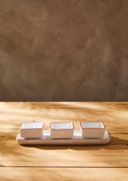Terracotta Set of 3 Dip Bowls with Tray in White