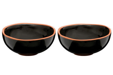 Black Glazed Terracotta Set of 2 Small Bowls