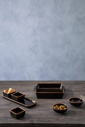 Black Glazed Terracotta Set of 2 Small Bowls