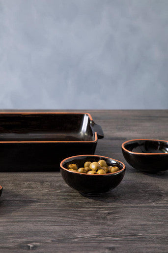 Black Glazed Terracotta Set of 2 Small Bowls