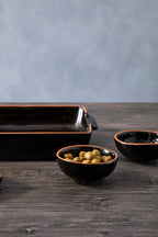 Black Glazed Terracotta Set of 2 Small Bowls
