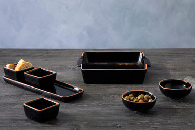 Black Glazed Terracotta Set of 2 Small Bowls