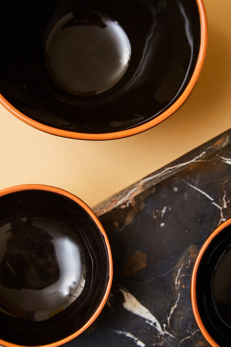 Black Glazed Terracotta Set of 2 Small Bowls