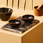 Black Glazed Terracotta Set of 2 Small Bowls