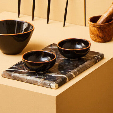 Black Glazed Terracotta Set of 2 Small Bowls