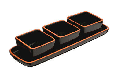 Terracotta Set of 3 Dip Bowls with Tray in Black