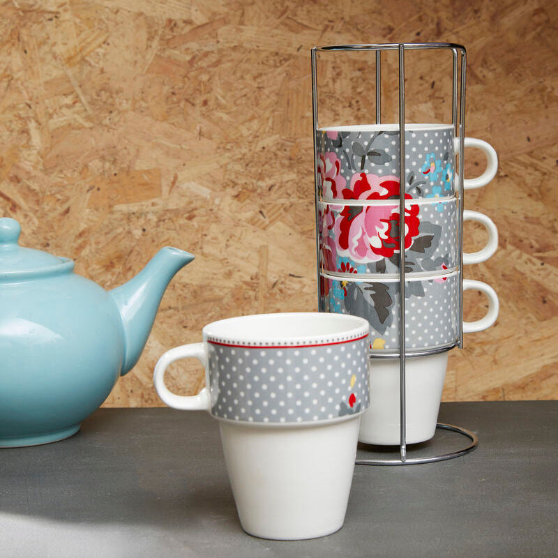 Set of Four Stackable Mugs with Stand