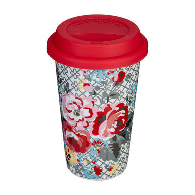 Floral Ceramic Reusable Mug with Silicone Lid