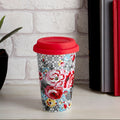 Floral Ceramic Reusable Mug with Silicone Lid