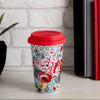 Floral Ceramic Reusable Mug with Silicone Lid