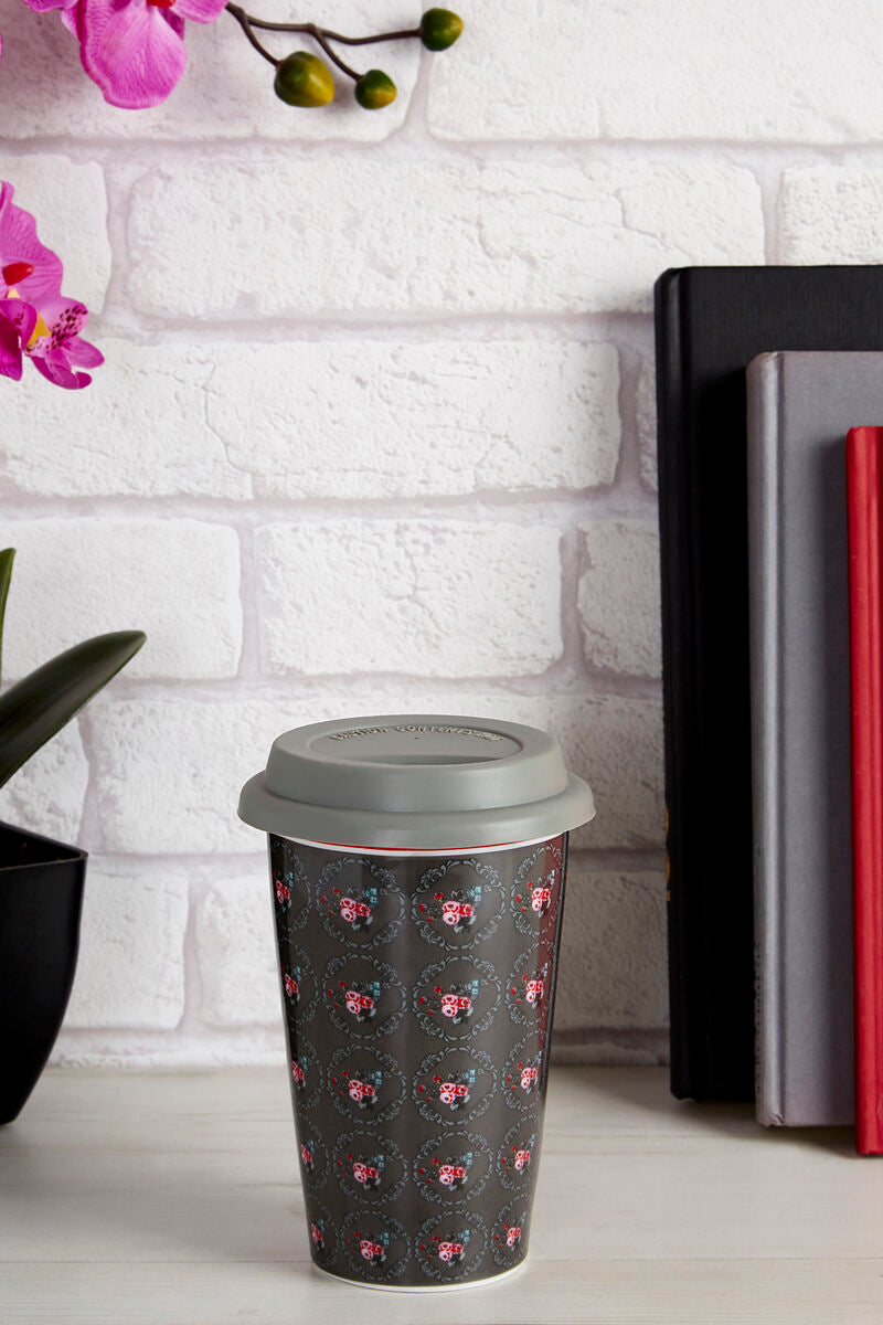Ditsy Floral Ceramic Reusable Mug with Silicone Lid