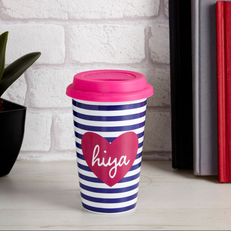Hiya Ceramic Reusable Mug with Silicone Lid