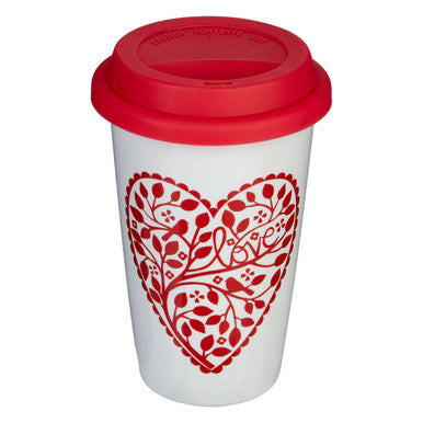 Heart Design Ceramic Reusable Mug with Silicone Lid
