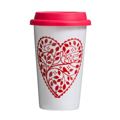 Heart Design Ceramic Reusable Mug with Silicone Lid