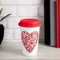 Heart Design Ceramic Reusable Mug with Silicone Lid