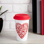 Heart Design Ceramic Reusable Mug with Silicone Lid