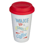 Wake Up Ceramic Reusable Mug with Silicone Lid