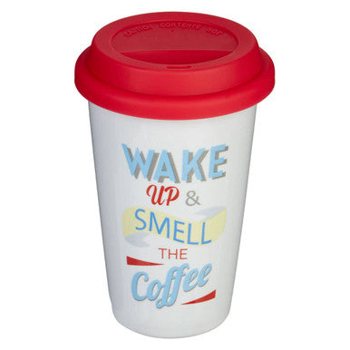Wake Up Ceramic Reusable Mug with Silicone Lid