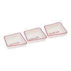 Set of Three Cream Stoneware Snack Dishes with Red Trim