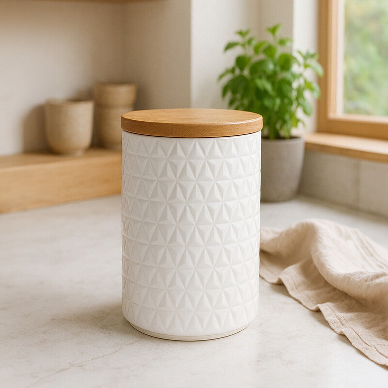 750ml White Canister with Bamboo Lid