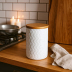 750ml White Canister with Bamboo Lid