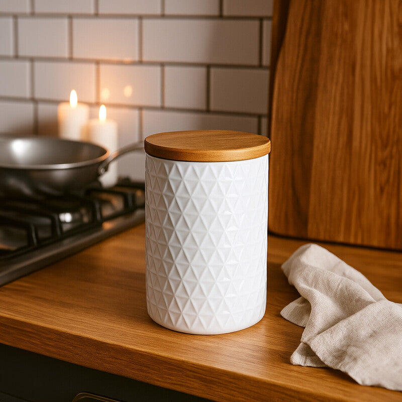 750ml White Canister with Bamboo Lid