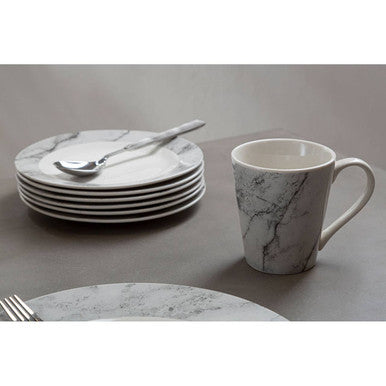 16 Piece White and Grey Marble Design Dinner Set