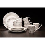 16 Piece White and Grey Marble Design Dinner Set