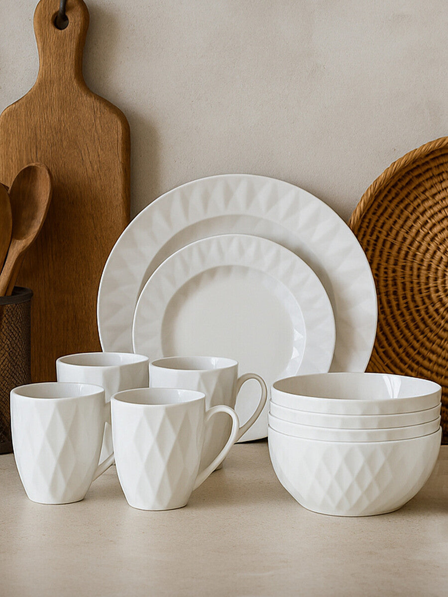 16 Piece Embossed Geo Dinner Set