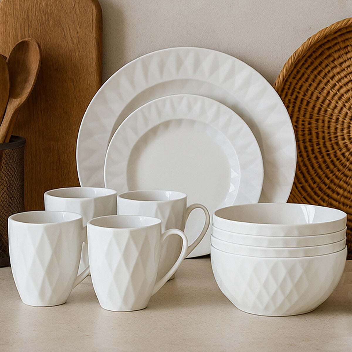 16 Piece Embossed Geo Dinner Set