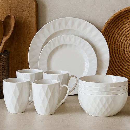16 Piece Embossed Geo Dinner Set