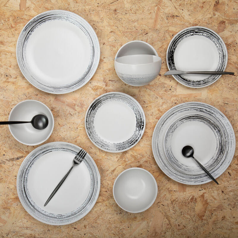12 Piece Black and White Dinner Set