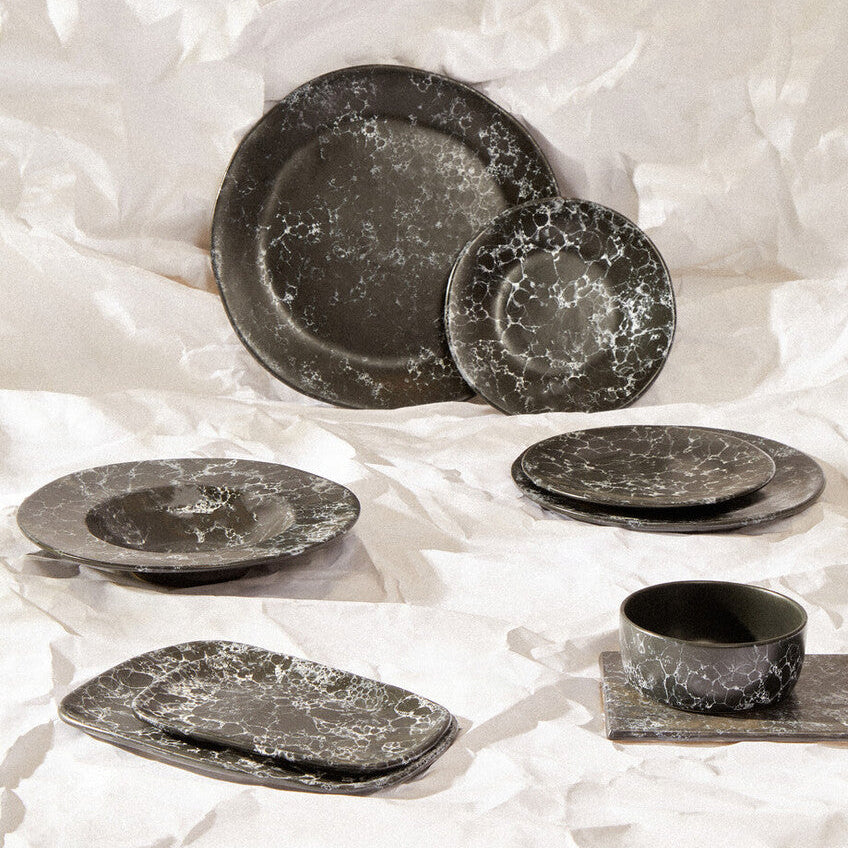 Black Marble Effect Dinner Plate