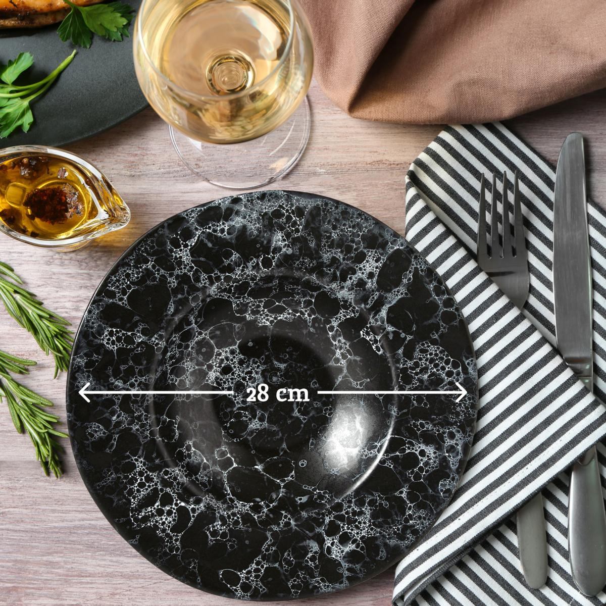 Black Marble Effect Pasta Bowl