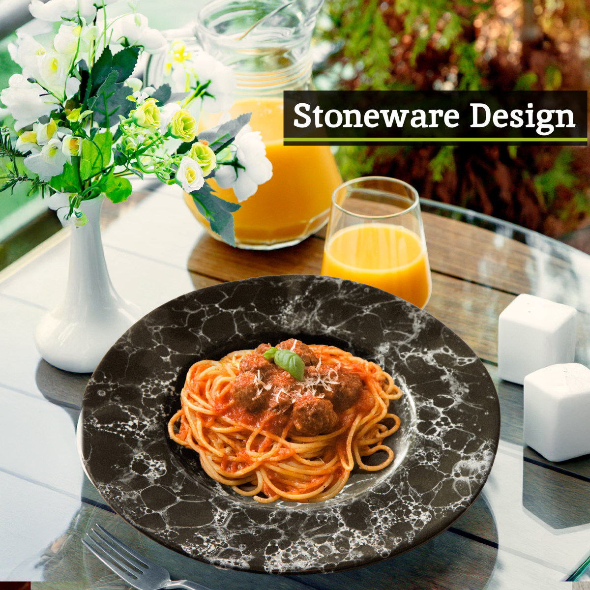 Black Marble Effect Pasta Bowl