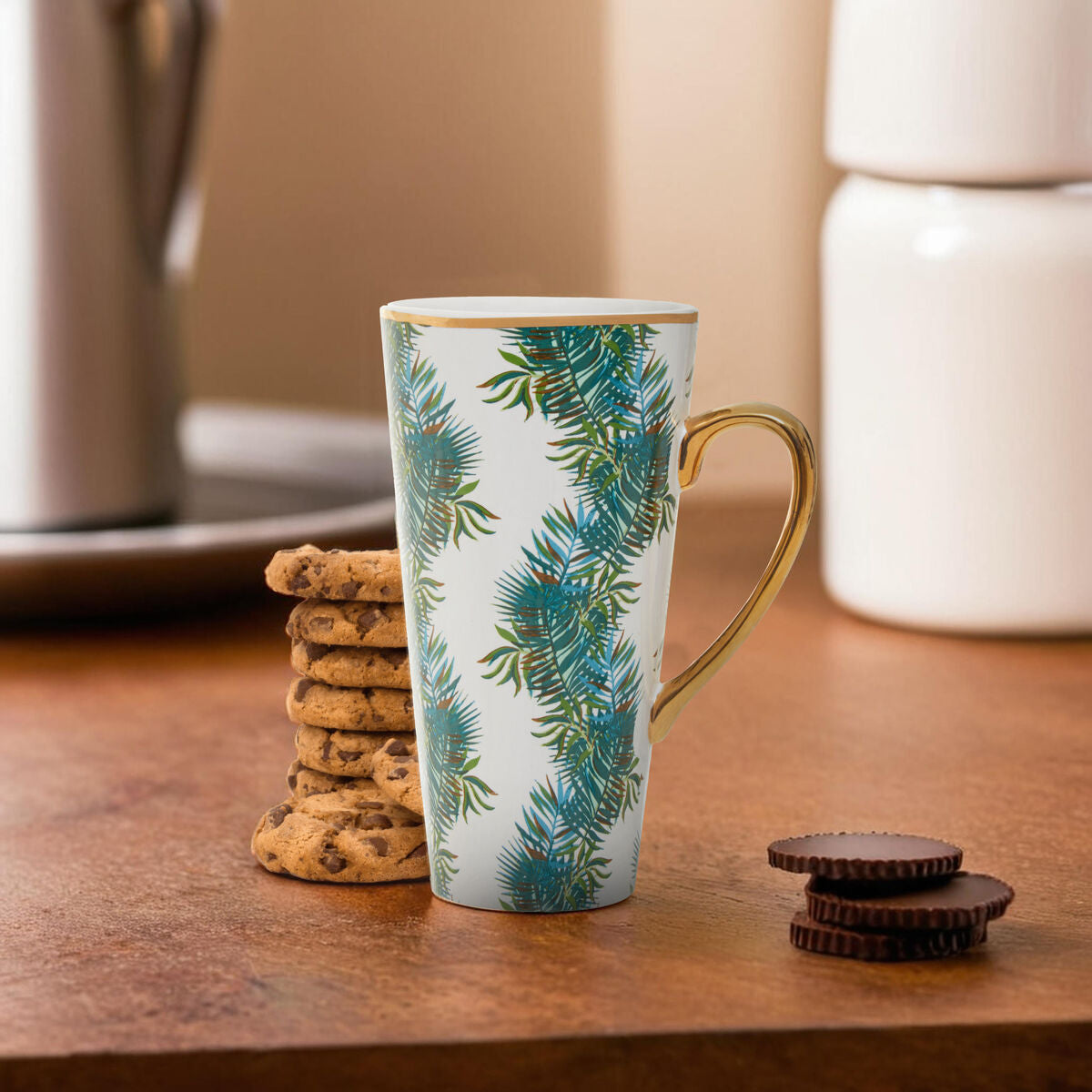 White Palm Print Latte Mug