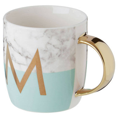 Marble Effect and Pastel Green Monogram Mug M