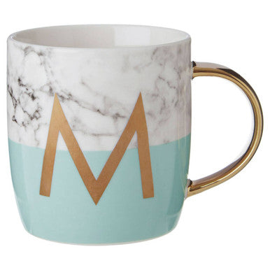 Marble Effect and Pastel Green Monogram Mug M