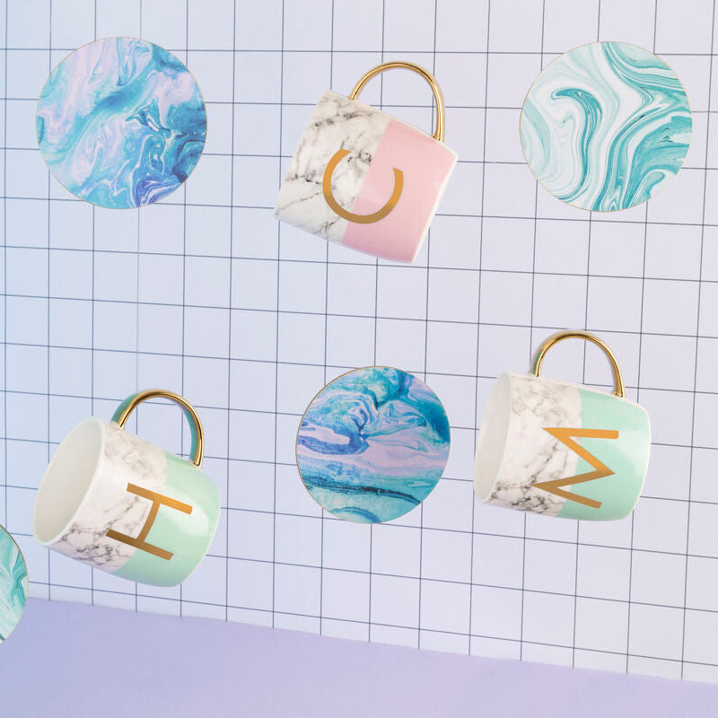 Marble Effect and Pastel Green Monogram Mug M