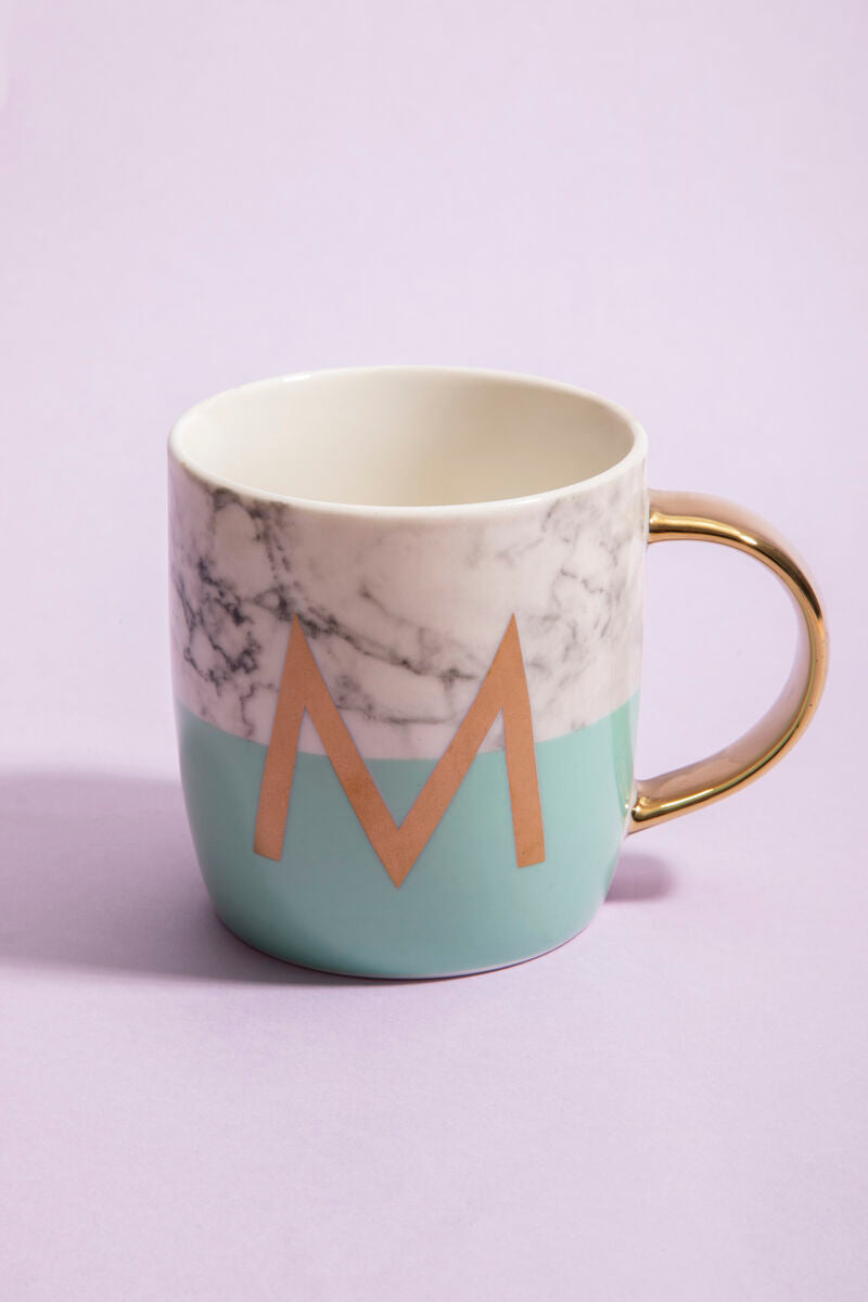 Marble Effect and Pastel Green Monogram Mug M