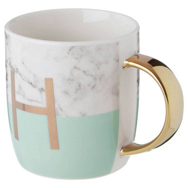 Marble Effect and Pastel Green Monogram Mug H