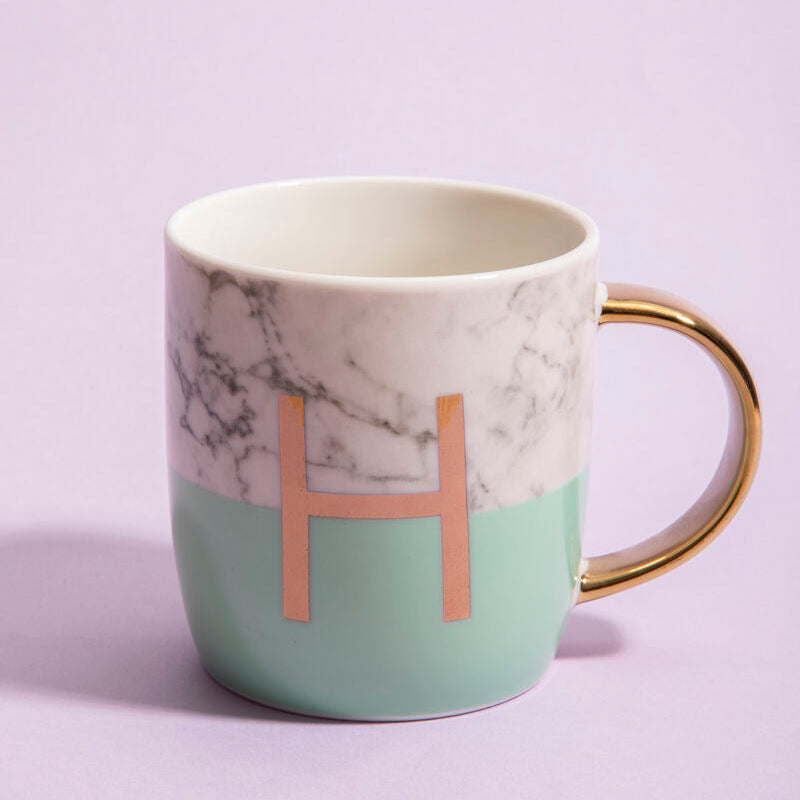 Marble Effect and Pastel Green Monogram Mug H