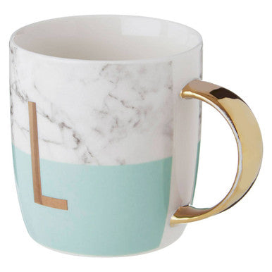 Marble Effect and Pastel Green Monogram Mug L