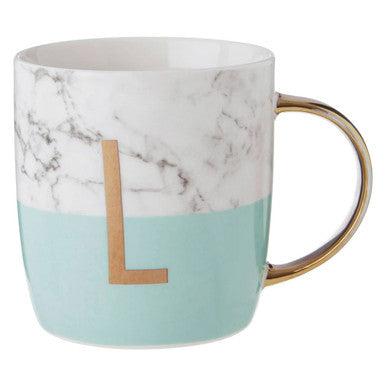 Marble Effect and Pastel Green Monogram Mug L