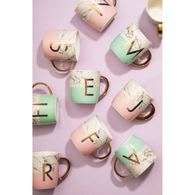 Marble Effect and Pastel Green Monogram Mug L