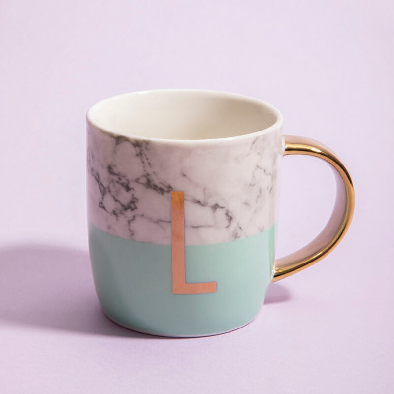 Marble Effect and Pastel Green Monogram Mug L
